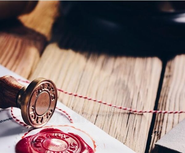 Notary seal with red wax on a document – symbol of company formation and legal certification in Turkey | Falke Law Tax