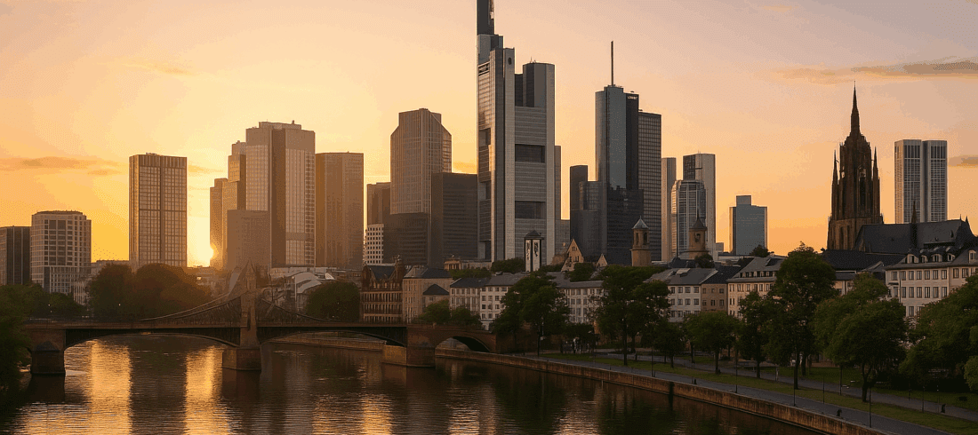 tuerkischer Anwalt in Frankfurt Frankfurt Skyline bei Sonnenuntergang – Symbolbild für Falke Law Tax, Ihren türkischen Anwalt in Frankfurt mit Expertise im türkischen Handels-, Arbeits-, Steuer- und Erbrecht.