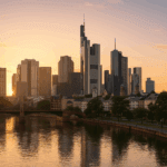 Frankfurt Skyline bei Sonnenuntergang – Symbolbild für Falke Law Tax, Ihren türkischen Anwalt in Frankfurt mit Expertise im türkischen Handels-, Arbeits-, Steuer- und Erbrecht.