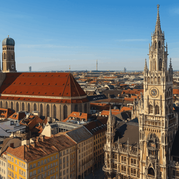 München Skyline bei Sonnenuntergang – Symbol für deutsch-türkische Rechtsberatung und rechtliche Brücke zwischen Deutschland und der Türkei | Falke Law Tax