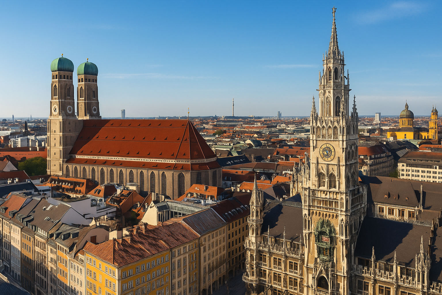 München Skyline bei Sonnenuntergang – Symbol für deutsch-türkische Rechtsberatung und rechtliche Brücke zwischen Deutschland und der Türkei | Falke Law Tax